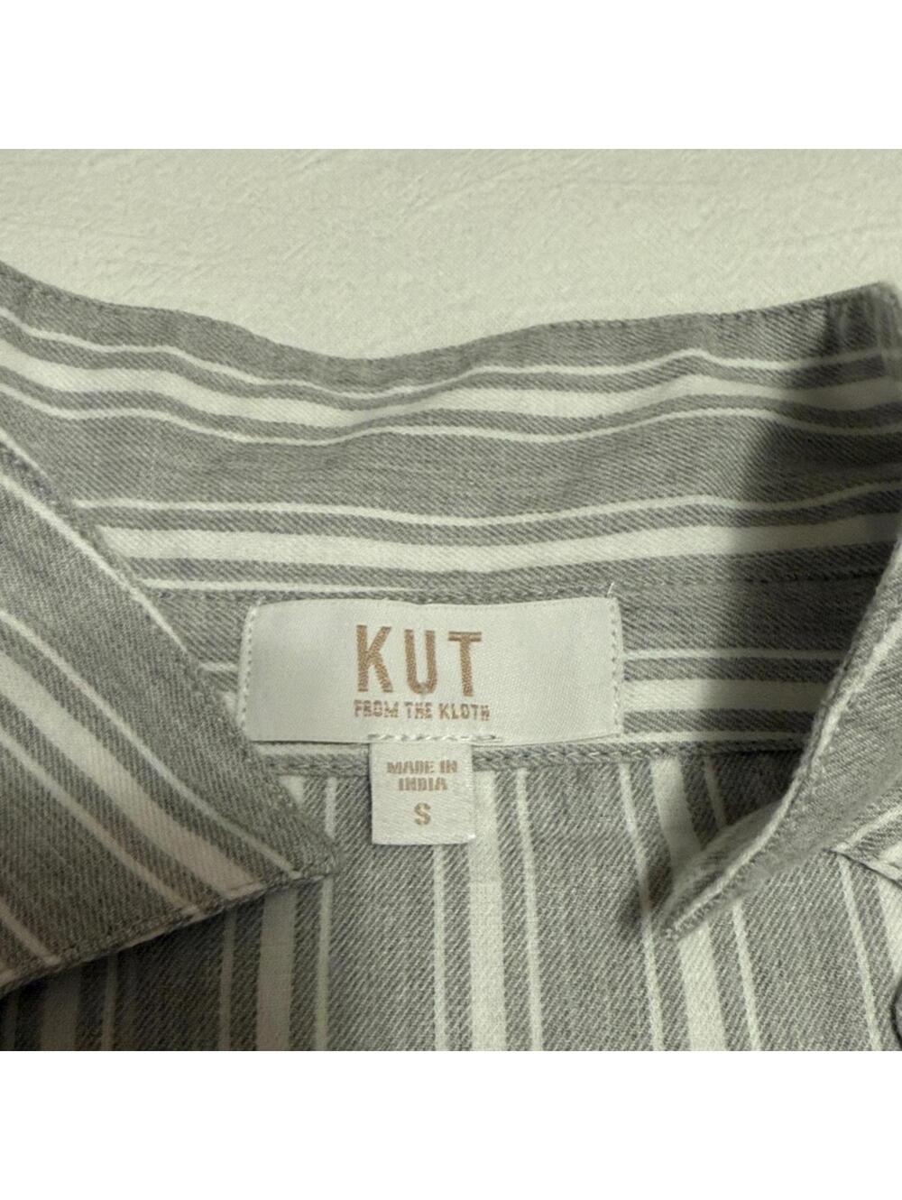 Kut from the Kloth Gray White Stripe Roll Tab Sleeve Popover Shirt Women's Small - Picture 4 of 9